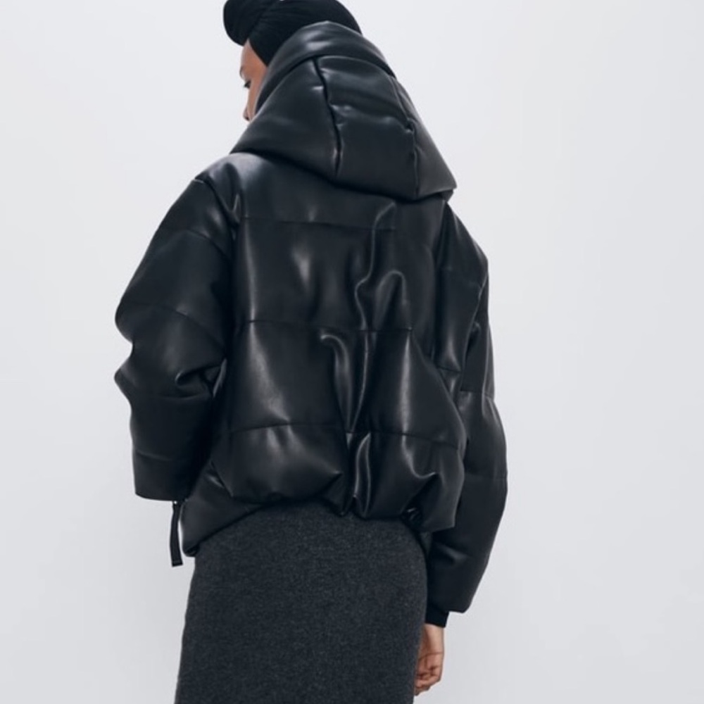 ZARA Faux Leather Puffed Jacket - Picture 4 of 9